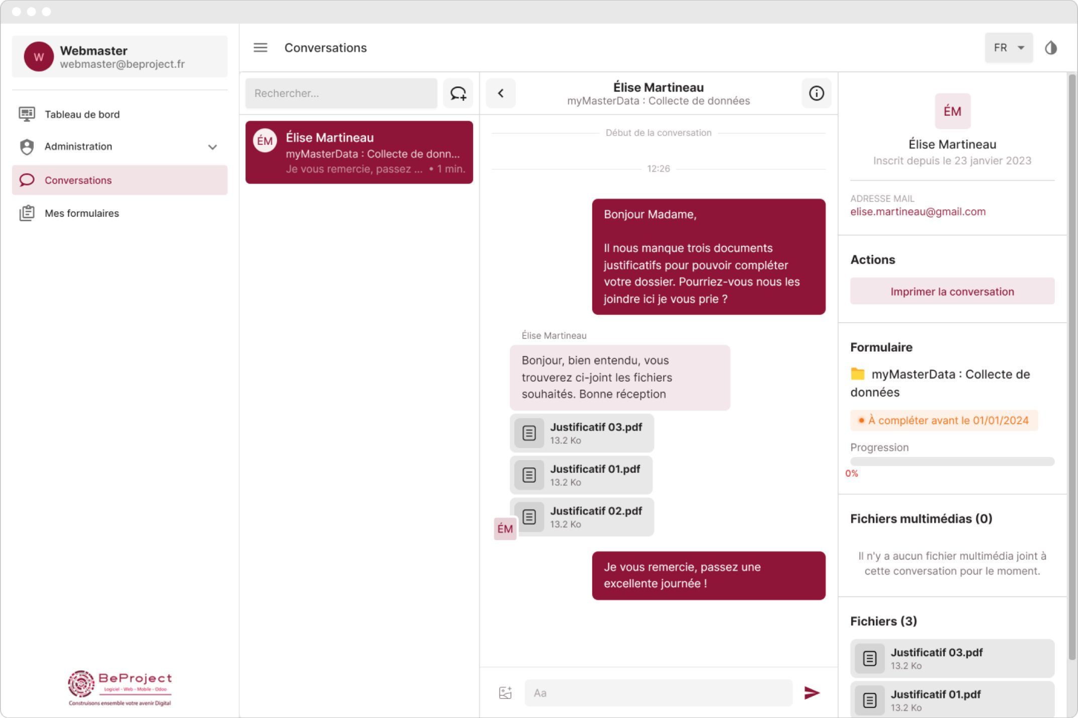 myMasterData - Conversation avec répondant